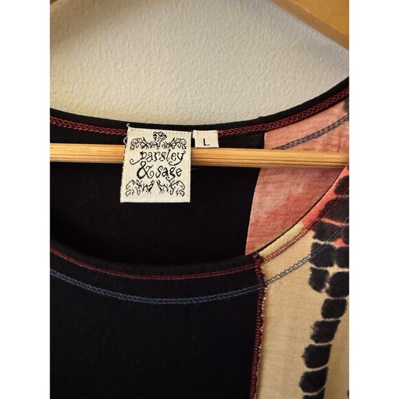 Parsley & Sage Tunic L Multicolor Tie Dye Asymmetrical Stretch Top Hippie BoHo - Picture 3 of 8